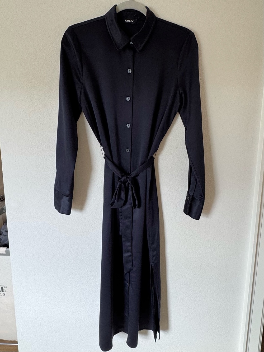 DKNY Navy Long-Sleeve Shirt Dress with Tie Waist